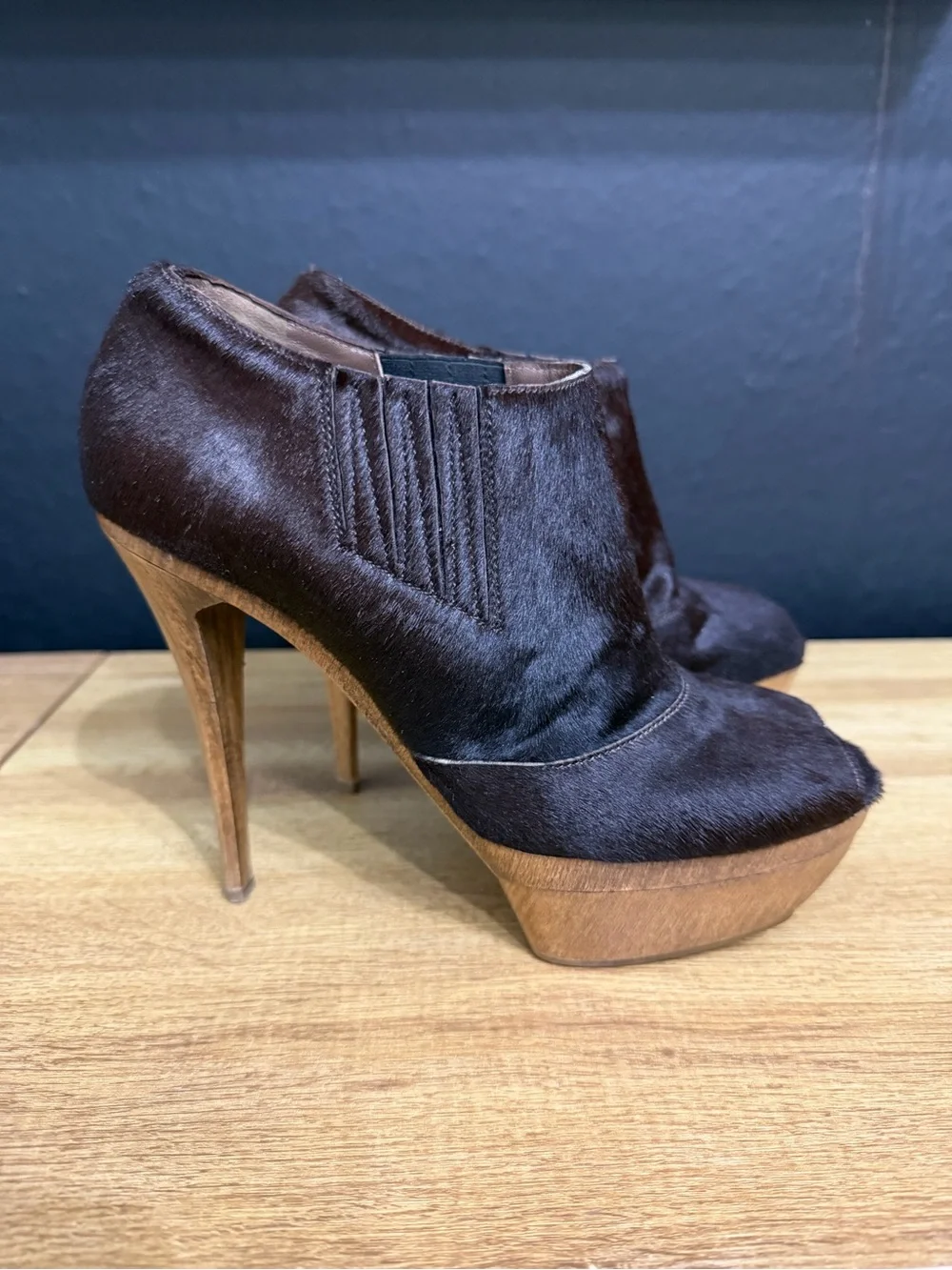 Marni Women's Dark Brown Ponyhair Platform Booties - High Heel Ankle Shoes